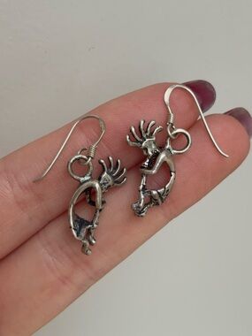 Vintage Sterling Silver Navajo Kokopelli Dangle Earrings